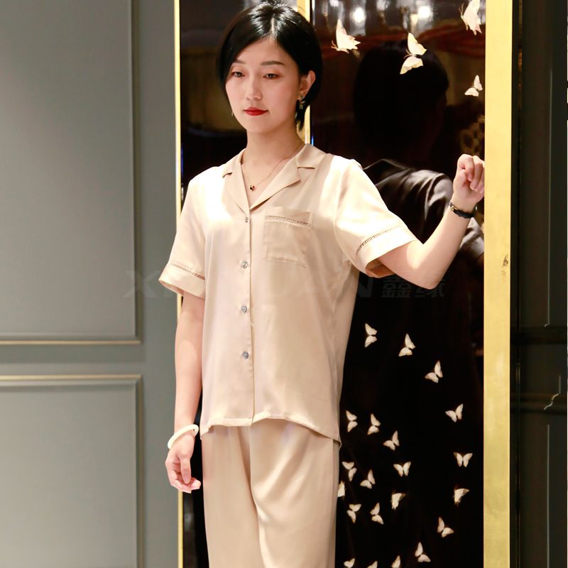 HD0012 真丝女短袖睡衣套