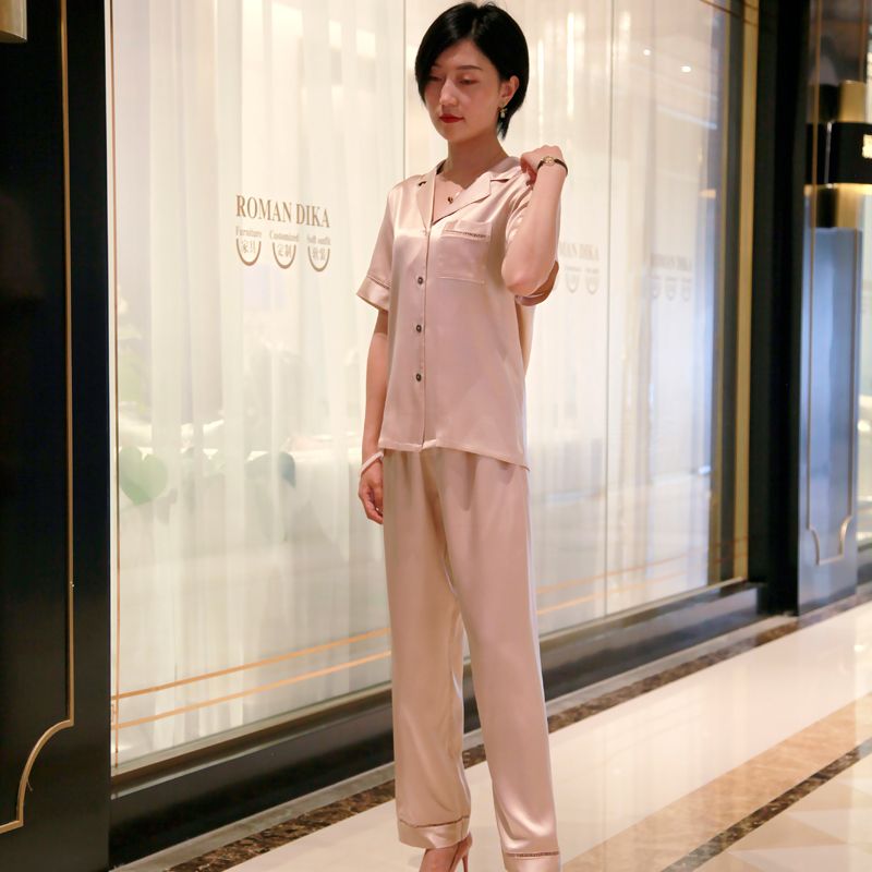 HD0012 真丝女短袖睡衣套