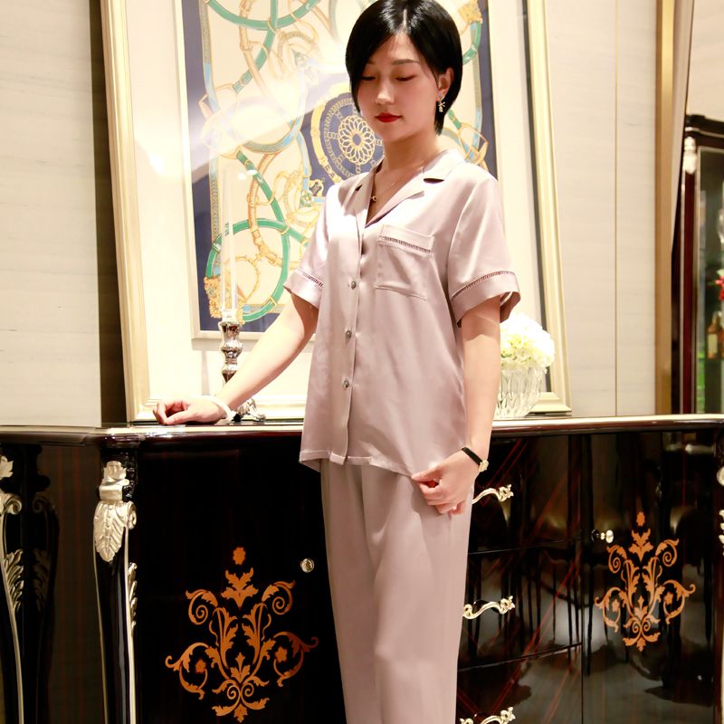 HD0012 真丝女短袖睡衣套