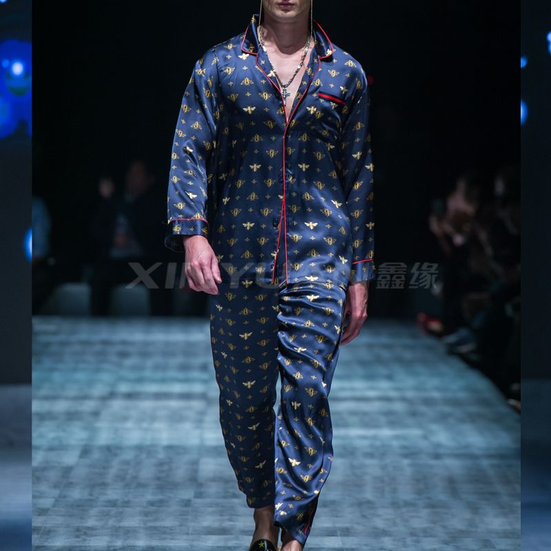 HD9033 真丝男长袖睡衣套